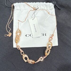 New Coach Signature Adjustable Necklace Gold Tone Rhinestones Classic Versatile